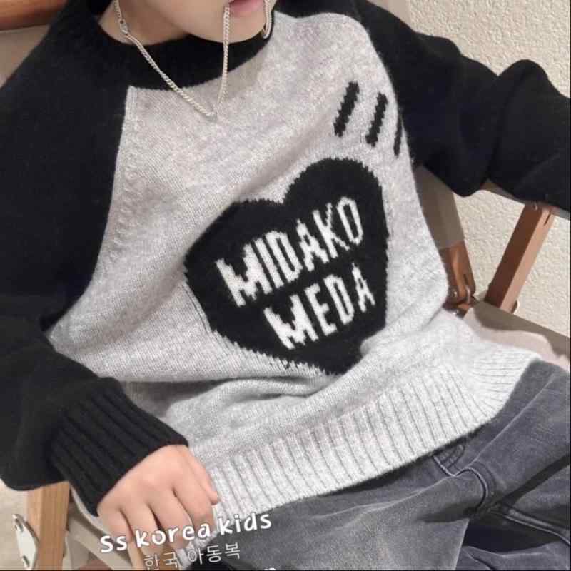 Cardigans - 子供服 ニット セーター 秋冬物 男女兼用 中大サイズ 8歳以上 白灰色 黒灰色 アルファベット