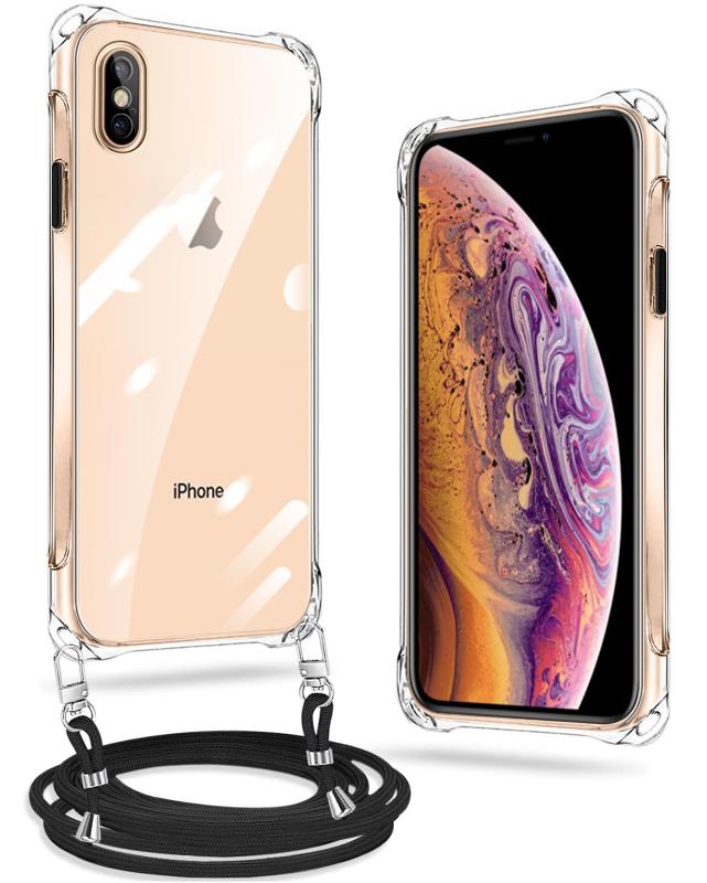 iPhone XS ケース iPhone X ケース クリア ネック ショルダー ストラップ付き iPhone XS スマホケース iPhone X カバー 耐衝撃 薄型 軽量 TPUスマホ シリコン カバー 紐付き 斜めがけ 織りストラップ付き