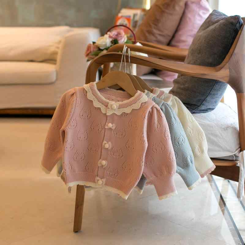 子供服 ニット カーディガン 女の子 幼児 ケーブル編み トップス 春秋 冬 長袖 丸首 無地 コットン ミルクホワイト ピンク サックス 80 90 100 110 120