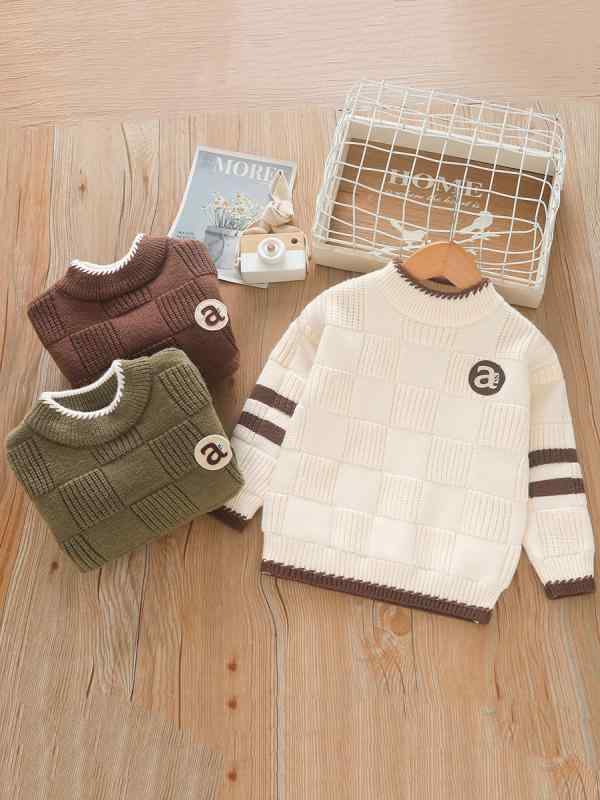 Cardigans - ニット セーター キッズ 男の子 3歳 4歳 5歳 6歳 7歳 8歳 9歳 10歳 子供 服 トップス 長袖 丸首 厚手 秋冬 春秋 ボーダー 無地 普段使い かわいい 潮範 アイボリー コーヒー カーキ