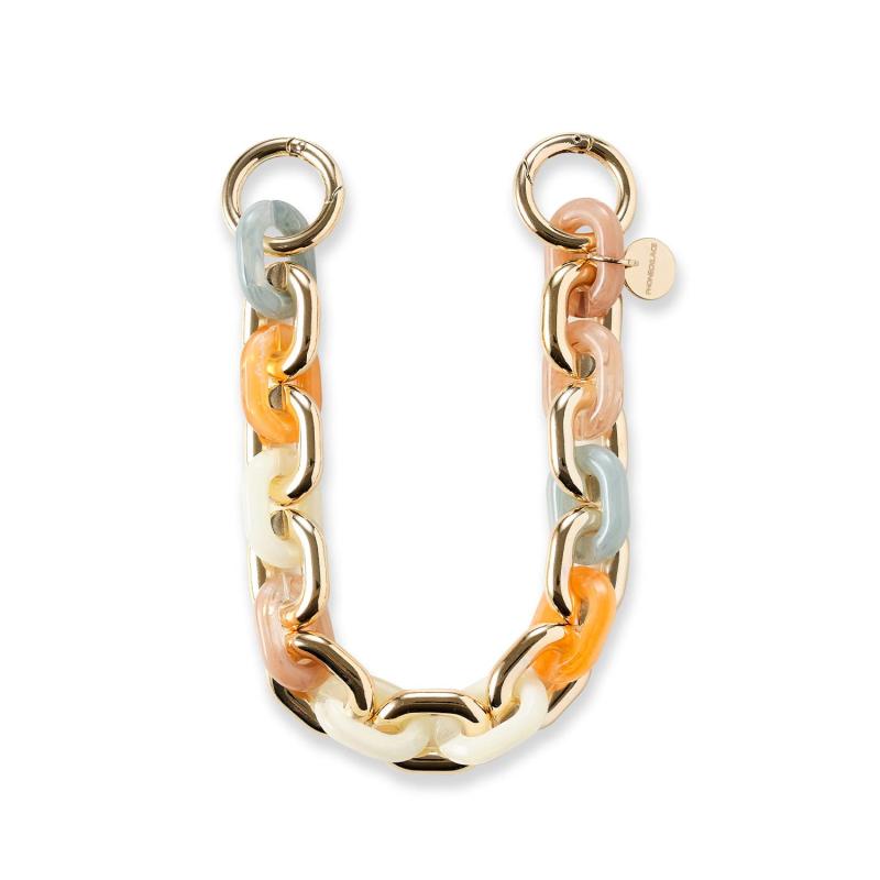 スマートフォンをブレPHONECKLACE スマートフォンをブレスレットのように身につけられるハンドルチェーンストラップ：カラフルなアクリルとメタルのマッチングスレットのように身につけら