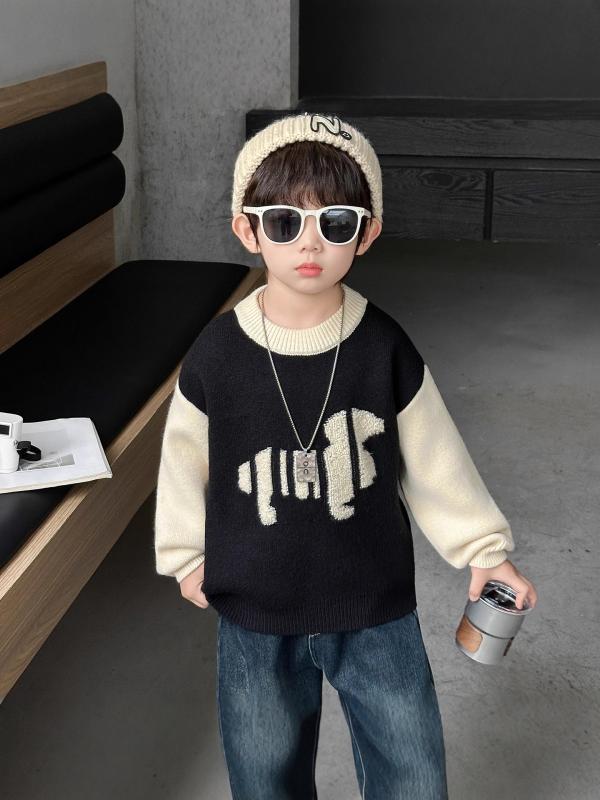 ニット キッズ 男の子 春秋冬 犬柄 セーター 子供服 おしゃれ 丸首 プルオーバー 柔らかい 通気性 保温性 伸縮性 ボーイズ トップス 普段着