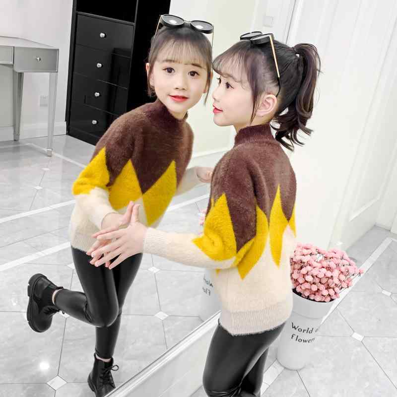 ニット セーター キッズ 女の子 冬服 かわいい 子供 中学生 厚手 長袖 トップス 配色 防寒 あたたかい 普段着