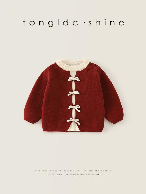 Cardigans - ニット セーター キッズ 女の子 裏起毛 秋冬 厚手 子供 トップス カットソー フェイクレイヤード 暖かい 防寒 かわいい 保育園 幼稚園 普段着