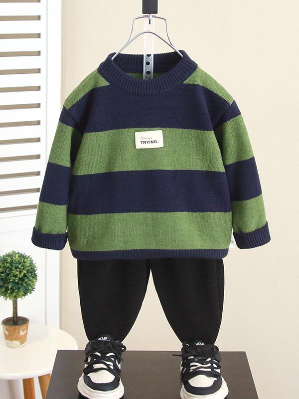 Cardigans - ニット セーター キッズ 男の子 厚手 秋冬 子供服 トップス 長袖 ラウンドネック プルオーバー 配色 普段使い かわいい 90cm 100cm 110cm 120cm 130cm 140cm 150cm