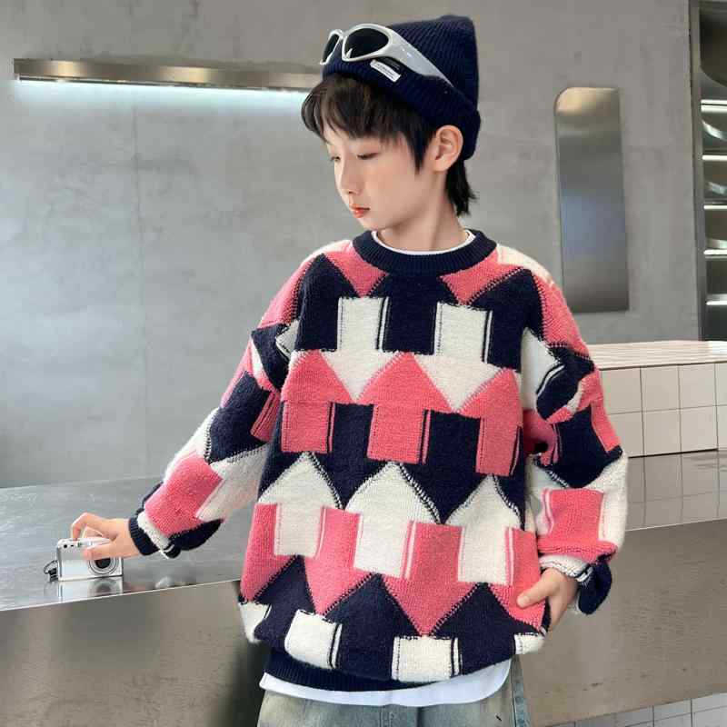 ニット 子供服 男の子 配色 セーター 秋冬 長袖 トップス プルオーバー 厚手 普段着 おしゃれ 防寒