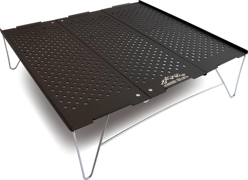TOMOSHI HEARTS 3枚組 ソロキャンプ テーブル 耐熱200度 耐荷重15Kg マットブラック 軽量 コンパクト ローテーブル アルミ ミニ ツーリング サイクリング バックパック トモシハーツ 収納袋付き