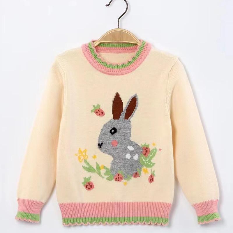 ニット・セーター キッズ・ガールズ 子供用ニットセーター 長袖トップス ラウンドネック カートーン柄 ウール混紡 防寒 普段使い 秋冬 90cm 100cm 110cm 120cm 130cm 140cm 150cm