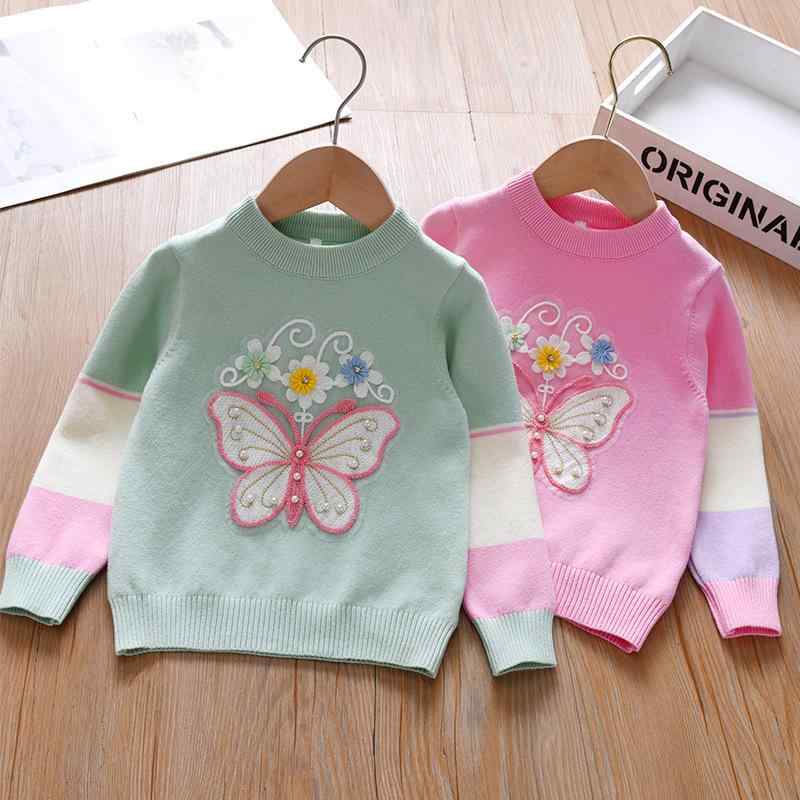 ニット セーター ガールズ 長袖 トップス 子供服 韓国風 女の子 かわいい 花柄 秋冬 ピンク グリーン パープル 100cm 110cm 120cm 130cm 140cm