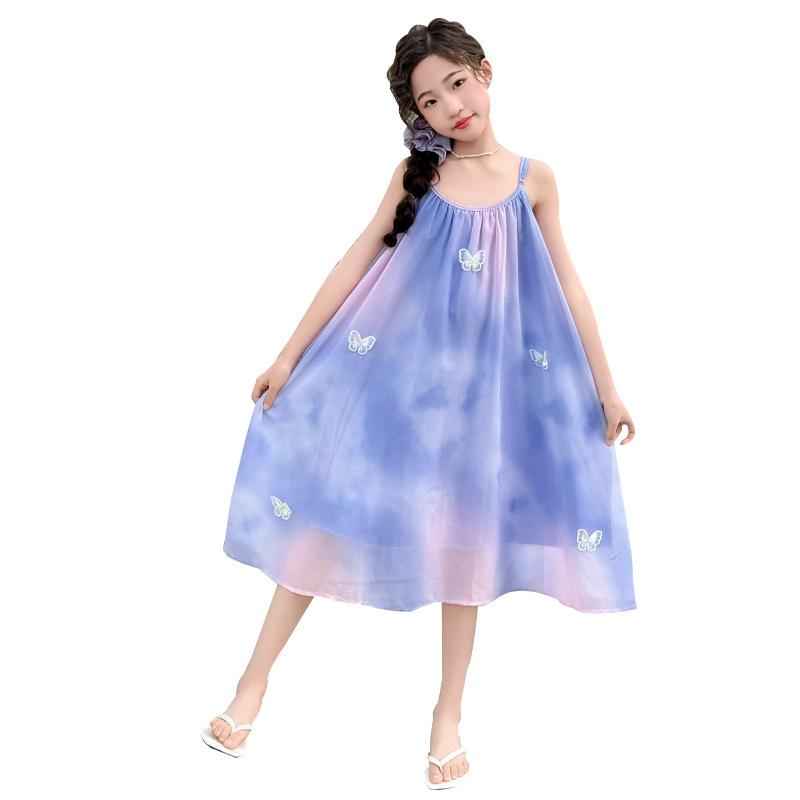 ワンピース キッズ 女の子 サマー ビーチ リゾート グラデーション バタフライ 吊りスカート 子供 中大童 ポリエステル混紡 かわいい ..