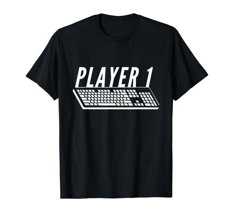 プレイヤー 1 PC ゲーマー キーボード 戦士 デスクトップ ゲーム カップル Tシャツ