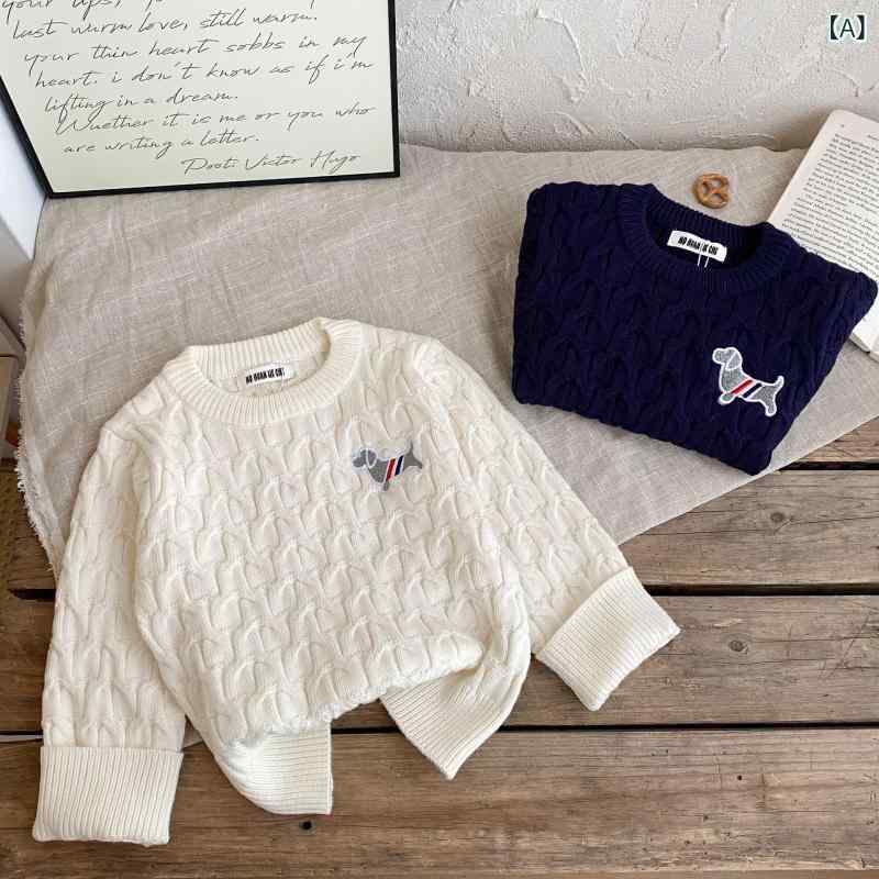 Cardigans - 子供服 ニット 男女兼用 トップス 秋冬 厚手 無地 プルオーバー ラウンドネック 韓国風 普段着 スポーツ 綿100％ 100cm 110cm 120cm 130cm 140cm 150cm