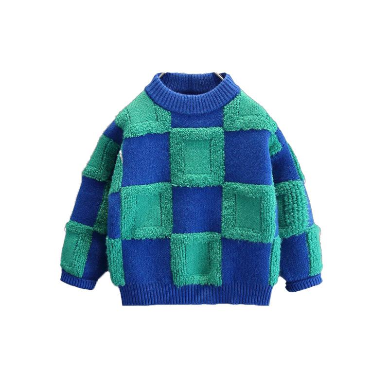 ニット 子供服 男の子 厚手 トップス カットソー 春秋冬 格子柄 90 100 110 120 130 140 150 コットン 普段着 おしゃれ