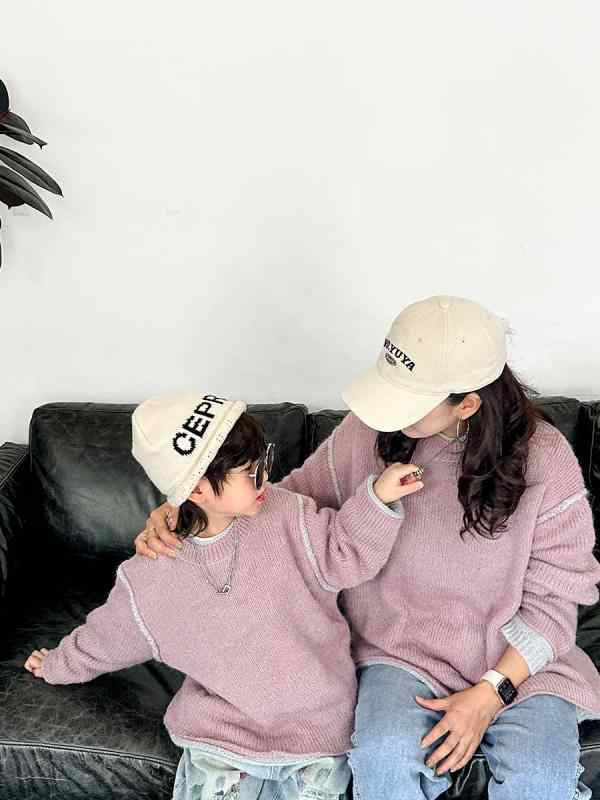 ニット・セーター キッズ 男の子 春物 長袖 子供服 配色 切り替え 丸首 プルオーバ...