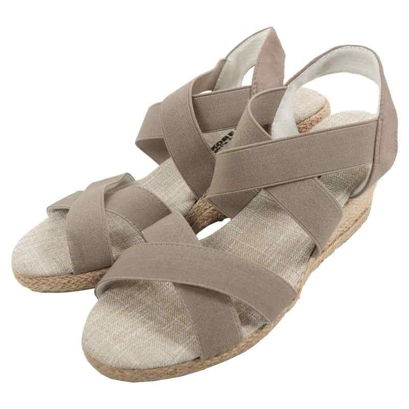 [神戸レタス] 軽量 ウェッジソール サンダル 7cm クロスゴムベルト ジュートサンダル レディース 楽ちん 夏 [I1296]