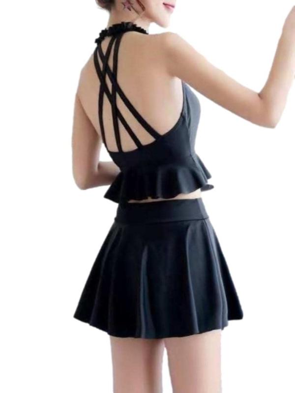 [ISLAYCAOLILA] E08 エイミー ビキニ 水着 フリル バッククロス スイムドレス パッド入り ワイヤーあり レディース