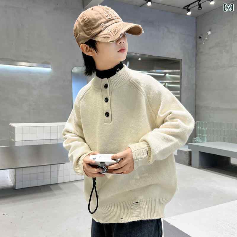 ニット・セーター キッズ 男の子 秋冬 子供服 長袖 トップス 丸首 ケーブル編み 無...