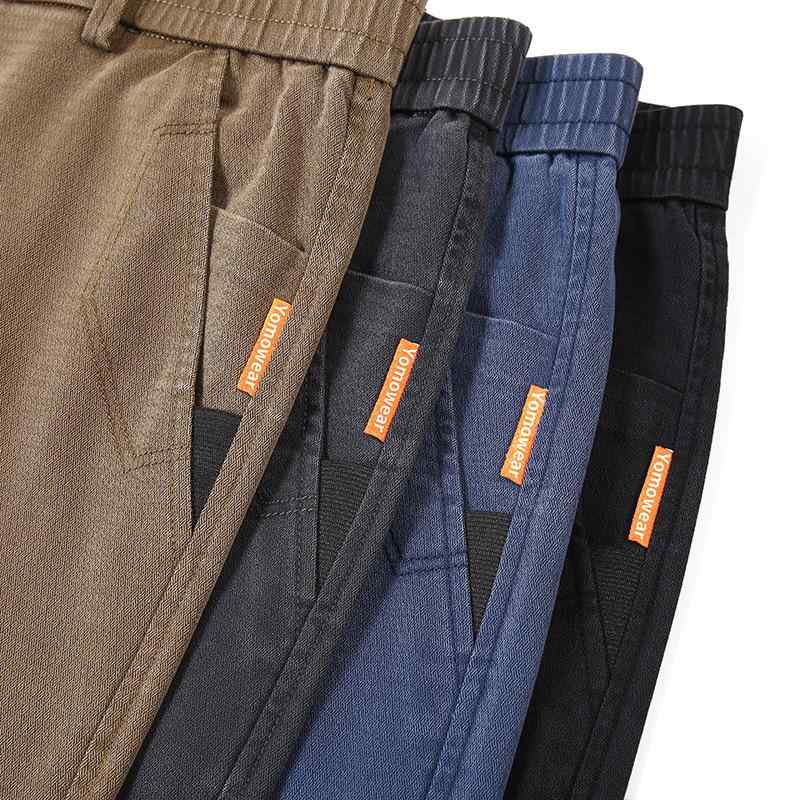 Pants - パンツ 男性用 厚手 ストレッチ ストレート 青年 普段使い ゆったり リラックス ズボン メンズ ボトムス コットン混紡 黒 ブラック グレー 灰色 ブルー 青色 コーヒー色 伸縮性