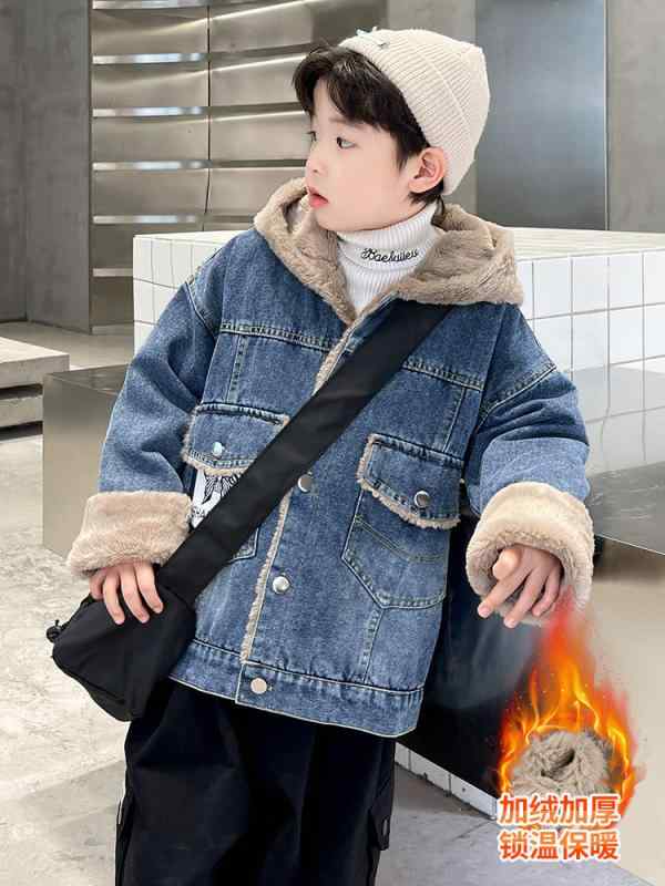 子供服 アウター 男の子 中綿入りジャケット デニムジャケット キッズ 冬 防寒 暖か ボーイズ 子供 デニム コットン 裏起毛