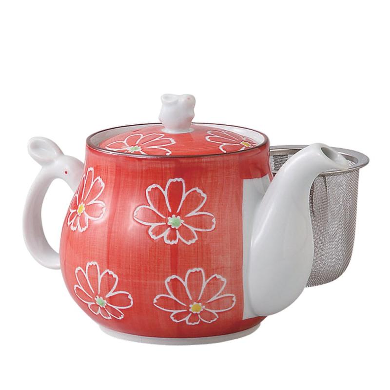 波佐見焼 ポット 撥水花柄 赤色 39536