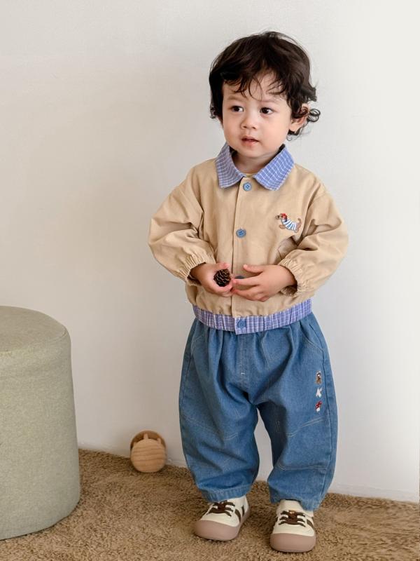 子供服 アウター 男の子 韓国風 チェック柄 野球 ジャケット 子供 ベビー ファッション 秋物 杏仁色 栗色 綿
