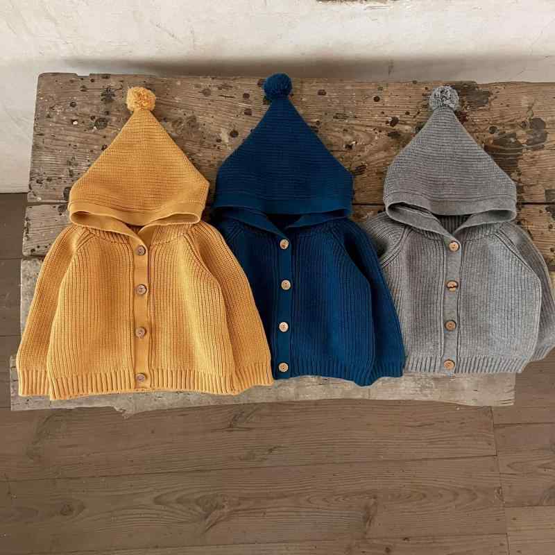 Cardigans - 子供服 ニットカーディガン 男女兼用 ベビー服 コットン パーカー 赤ちゃん 秋冬 厚手 長袖 アウター トップス 花灰 靛藍 土黄