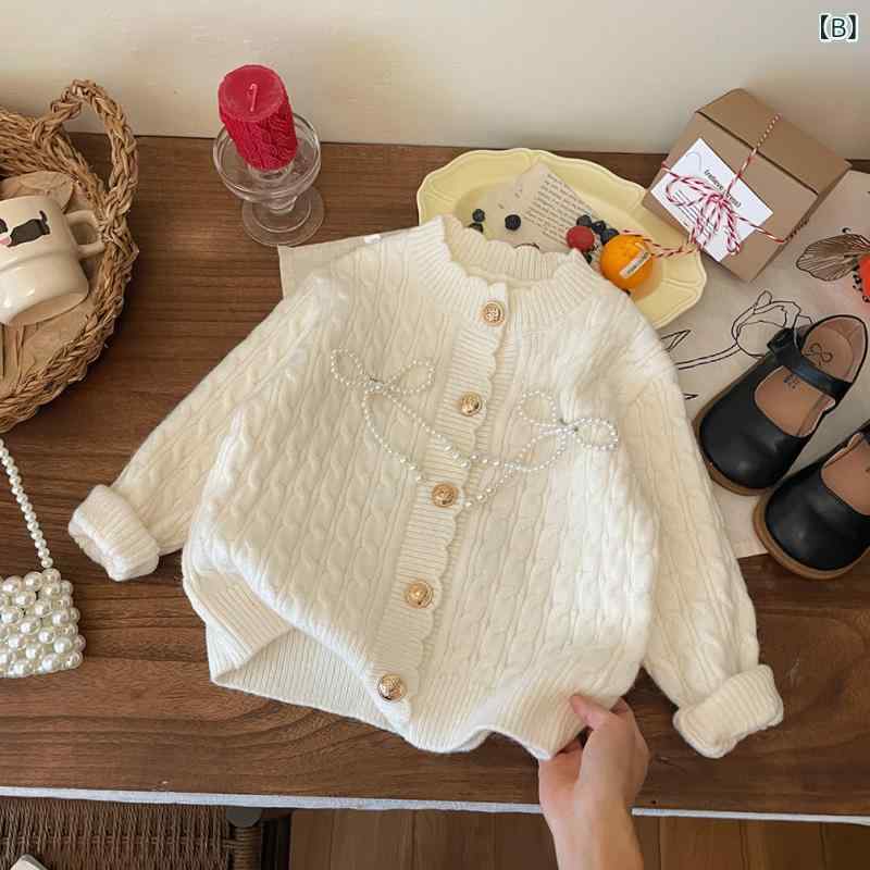 ニット 女の子 キッズ ニットカーディガン 秋冬 子供服 小香風 セーター 長袖 トッ...