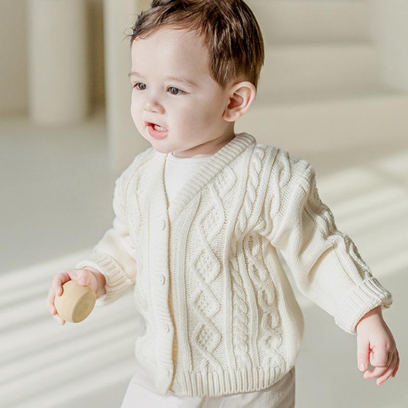 Cardigans - ベビー服 カーディガン 春秋 ニットカーディガン 女の子 幼児 コットン 長袖 Vネック 無地 かわいい 柔らかい 羽織り 上着 アウター