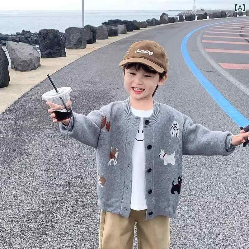 子供服 カーディガン 男の子 ニット トップス 薄手 秋物 長袖 丸首 コットン 普段...