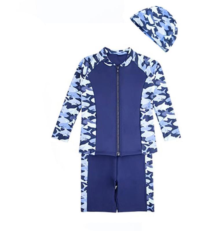 [AILITI] キッズ 水着 男の子 長袖 ラッシュガード スイムパンツ スイムキャップ 3点セット ボーイズ 小学生 子供用 セパレート 水着 UVカットUPF50+ 速乾 スイムウェア(4.0)