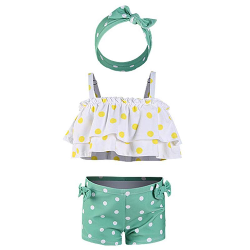 [Famuka] ベビー 子供 女の子用 水着 キッズ 水着 女の子 ビキニ セパレート 子供 ジュニア 3点 セット パンツ トップス ヘアバンド キュート フリル 動きやすい おしゃれ 女児 水遊び