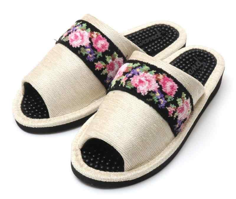 日本製 シェニール織 ボーダーテープヘルシースリッパ 健康スリッパ [健康サンダル 足つぼ ルームシュ..