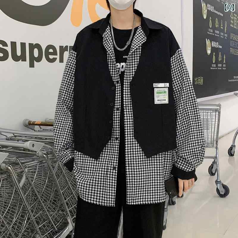 シャツ 男性用 韓国風 ストライプ柄 ポリエス...の紹介画像2