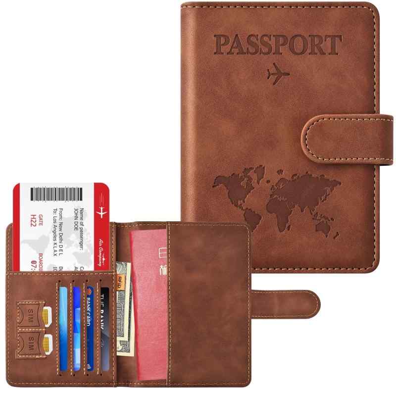 [Hueapion] パスポートケース スキミング防止 パスポートカバー 多機能収納ポケット パスポート カードケース ラベルウォレット 高級PUレザー 軽量 コンパクト おしゃれ 海外旅行 旅行用品 透
