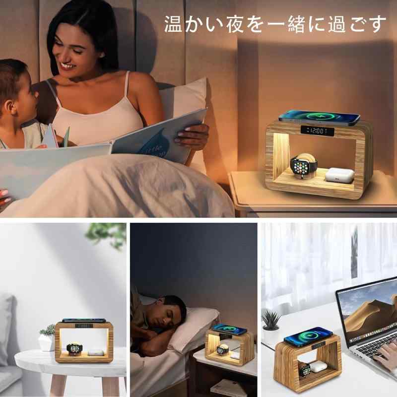 Xunhomon ワイヤレス充電器 3in1 スタンド 木製 27W 2台の電話高速充電 に適したiPhone/アンドロイド電話,Apple Watch,AirPod同時充電 アップルウォッチ充電器 デスク卓上収納眼鏡、キー、時計、財布、