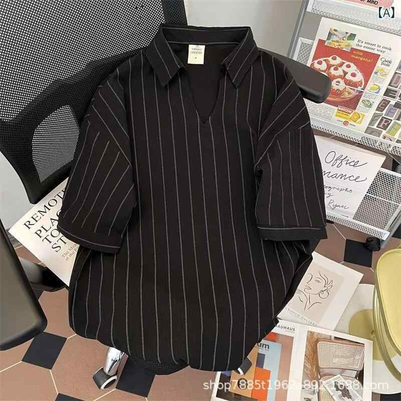 シャツ メンズ 男性用 トップス 半袖 ストライプ柄 接触冷感 薄手 形態安定 普段使い カジュアル ブラック ホワイト M L XL XXL XXXL
