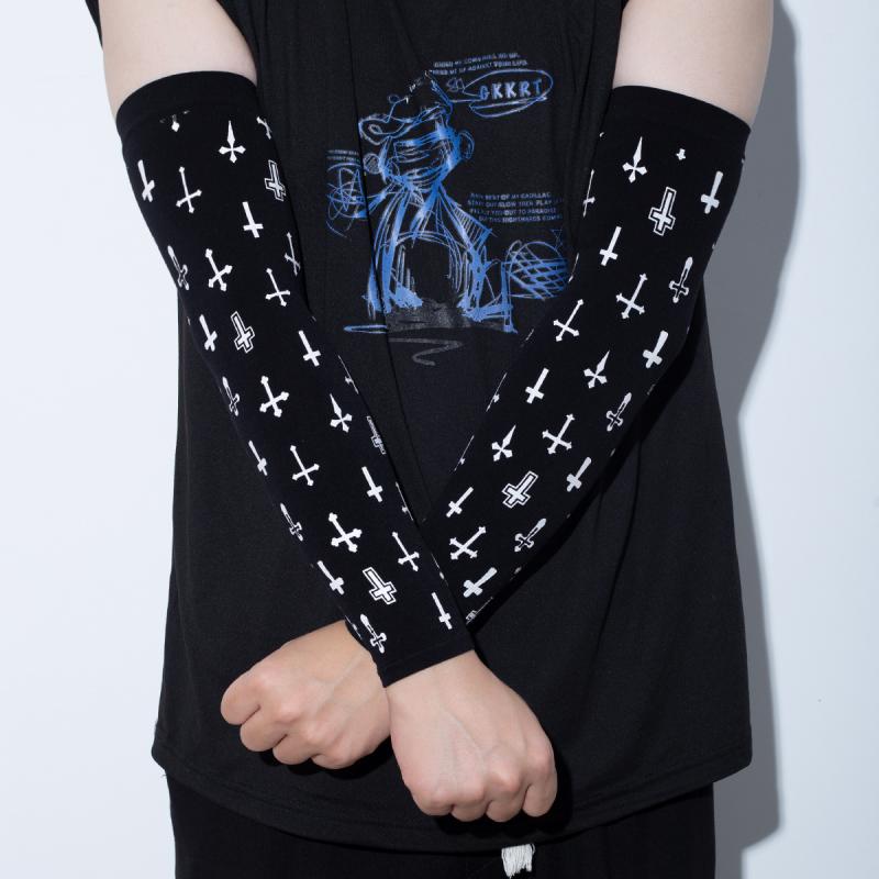 Arm Warmers - アームカバー 女性用 夏用 UVカット 防紫外線 長袖 薄手 手袋 インナー 運転用 男女兼用 花柄 プリント 綿素材 吸湿速乾 軽量 通勤 普段使い ファッション アクセサリー ブラック ホワイト