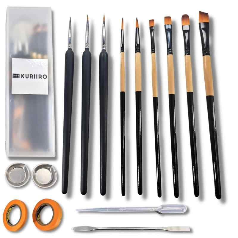 [kuriiro] 面相筆 塗装セット プラモデル 筆 平筆 塗料皿 撹拌棒 マスキングテープ 16点セット krs3