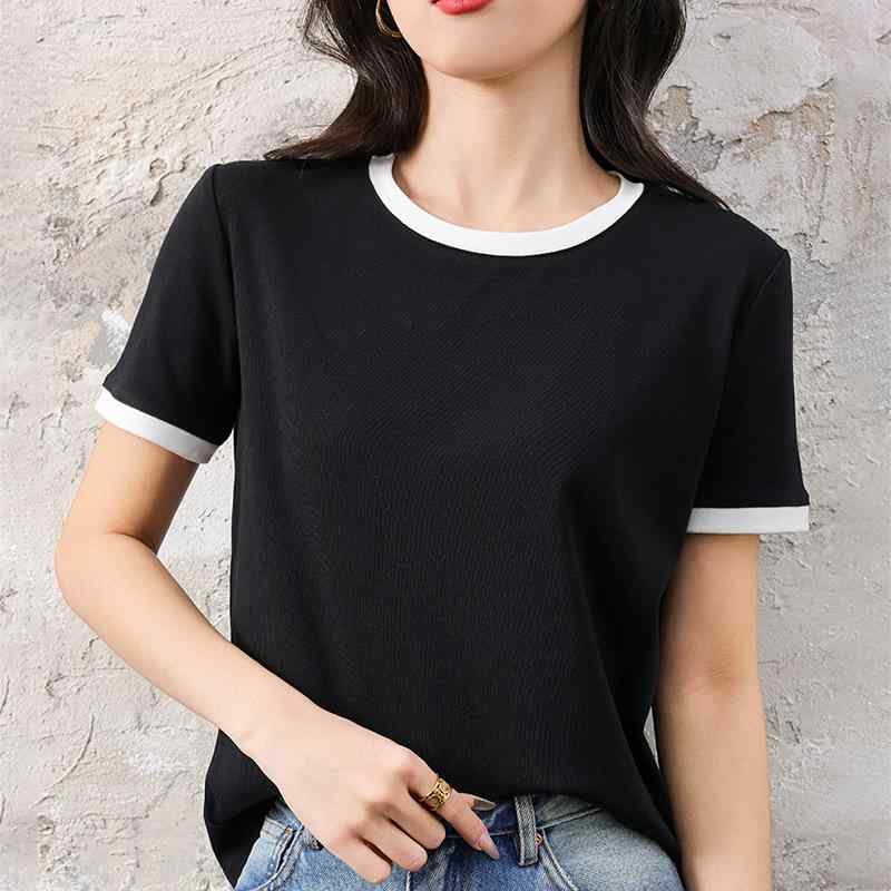 Other - Tシャツ レディース 半袖 配色 ラウンドネック コットン ニット トップス プルオーバー カットソー カジュアル 日韓風 普段使い