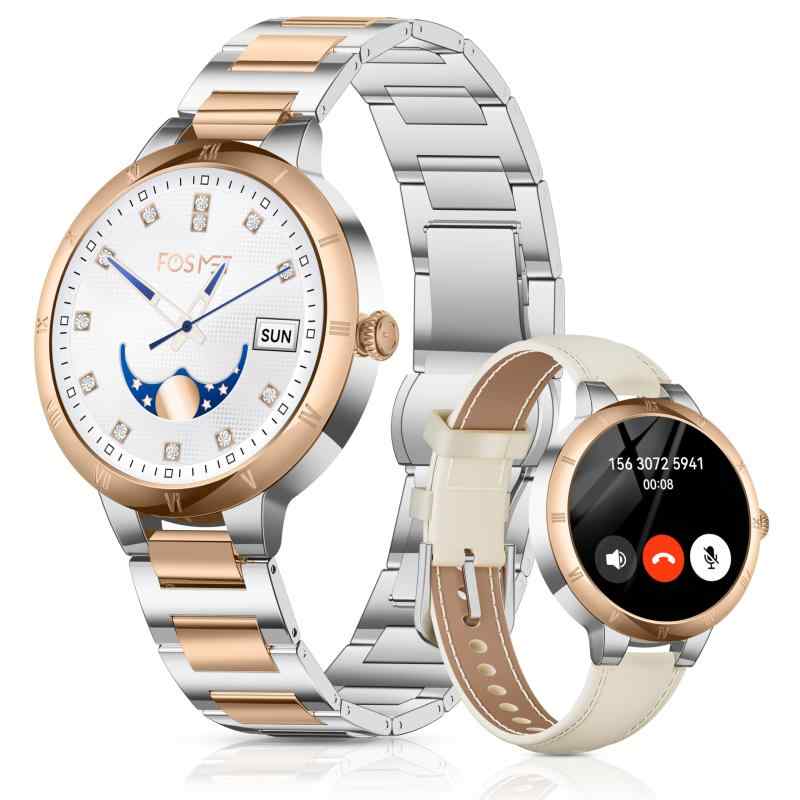 FOSMET W1 スマートウォッチ レディース 小さめ 睡眠管理 丸型 常時表示 iphone アンドロイド対応 AMOLEDディスプレイ サファイアガラス搭載 アプリのGPS連動可能 運動の自動検知機能 IP68防水 Smart