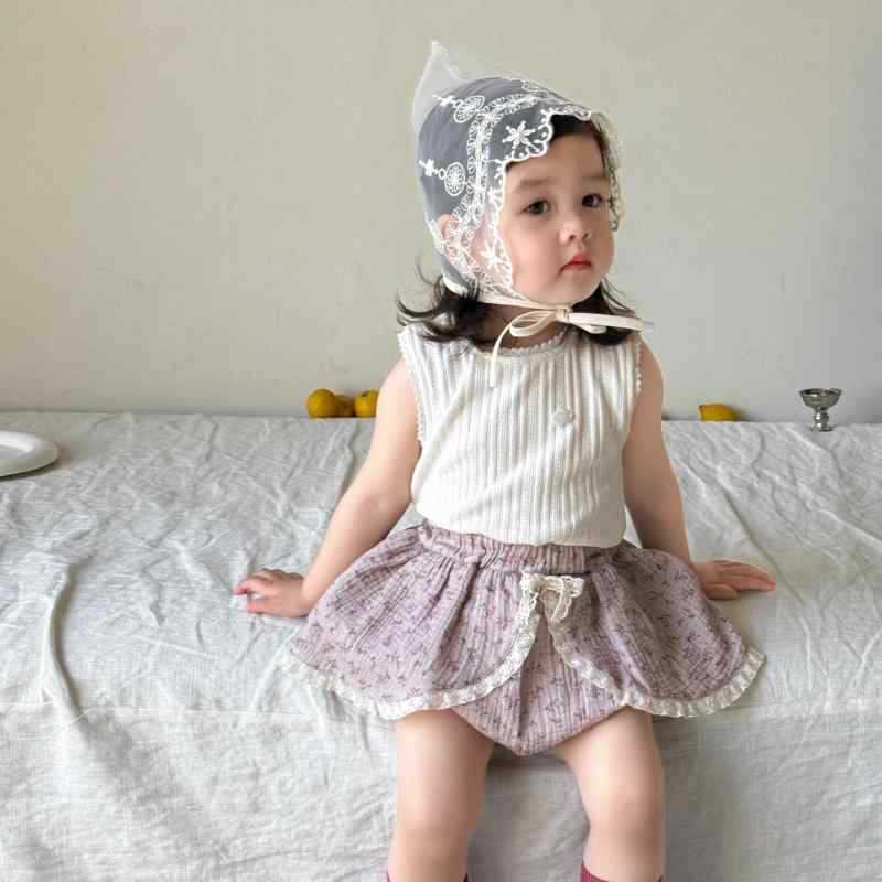 ベビー服 女の子 夏物セットアップ 花柄レース フリル ノースリーブトップス ブルマ コットン 柔らかい かわいい 韓国風 73CM 80cm 90cm 100cm
