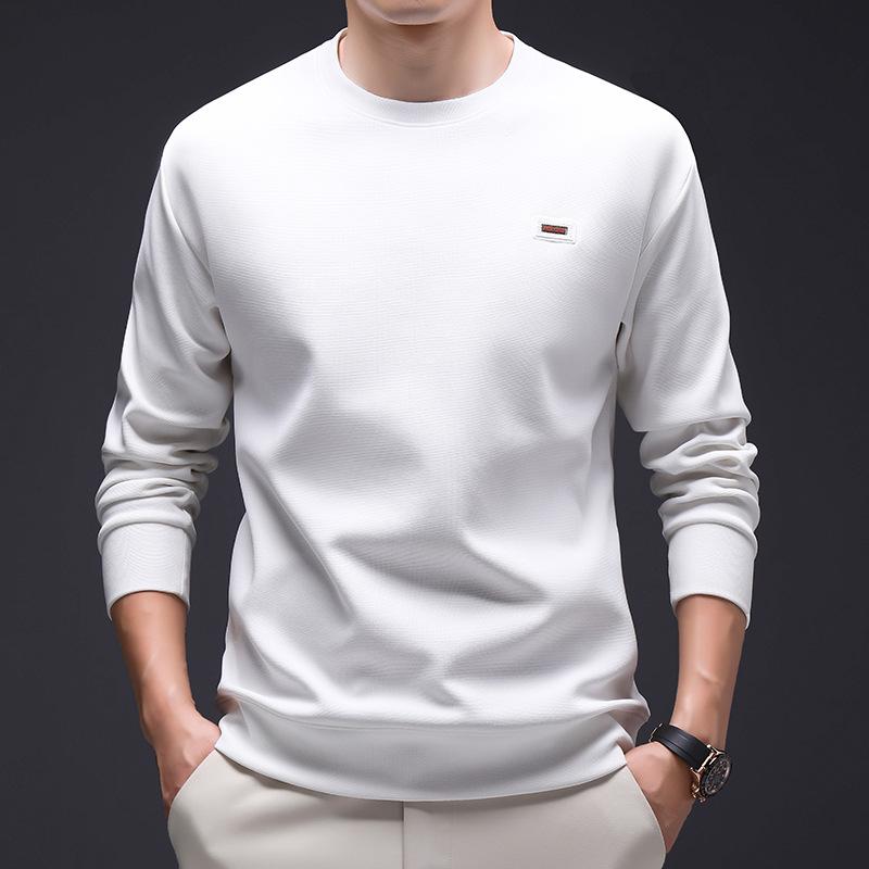メンズ トレーナー トップス 長袖 Tシャツ ラウンドネック プルオーバー 無地 ポリエステル リブ裾 カジュアル 男性用 普段使い カーキ ブラック ホワイト グリーン