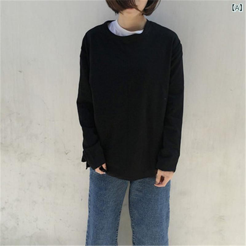 Tシャツ レディース カットソー 長袖 コットン インナー トップス ラウンドネック ...