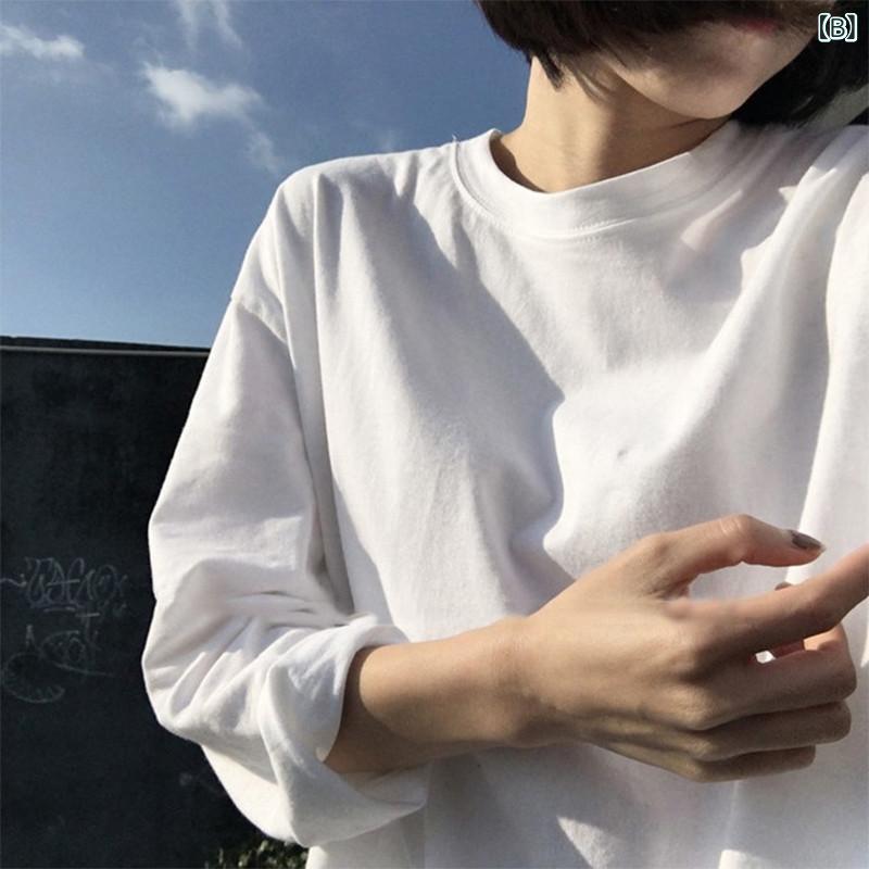Tシャツ レディース カットソー 長袖 コットン インナー トップス ラウンドネック ...