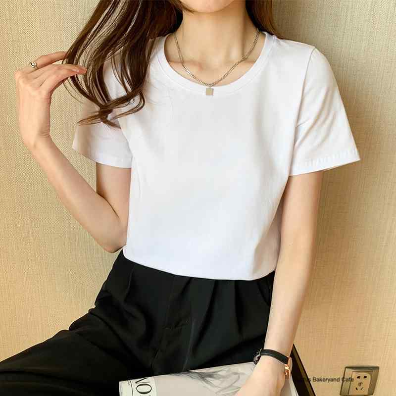 Tシャツ レディース 半袖 コットン ゆったり ラウンドネック Vネック トップス カットソー 白 黒 グレー 赤 通勤 普段使い 部屋着 接触冷感 吸湿速乾