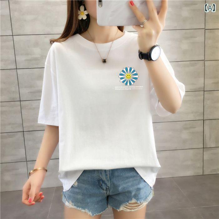 Other - Tシャツ レディース 半袖 コットン クルーネック カットソー ゆったり かわいい カジュアル トップス 春夏 ホワイト ピンク ブラック レッド ブルー グリーン グレー オレンジ パープル
