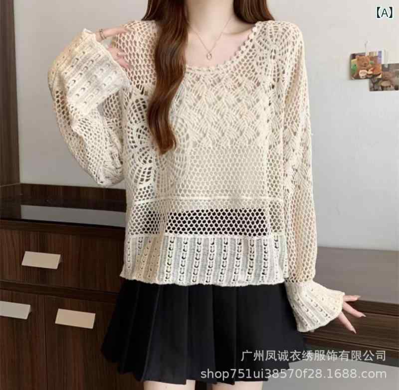 ニット レディース サマーニット カーディガン 薄手 長袖 半袖 ラウンドネック 鉤針編み レース 韓国風 トップス カットソー 接触冷感 ..