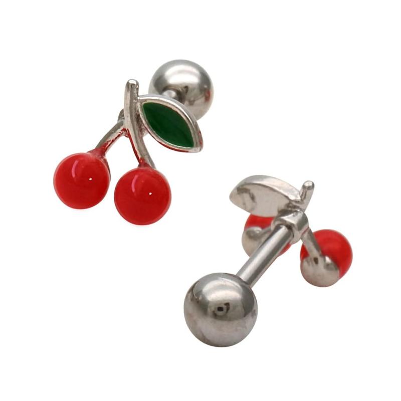 [スパイシーリップス] 14G 16G サージカルステンレス ボディピアス 軟骨ピアス 大人スタイルにもかわいい リアル さくらんぼ チェリー へリックス 0396