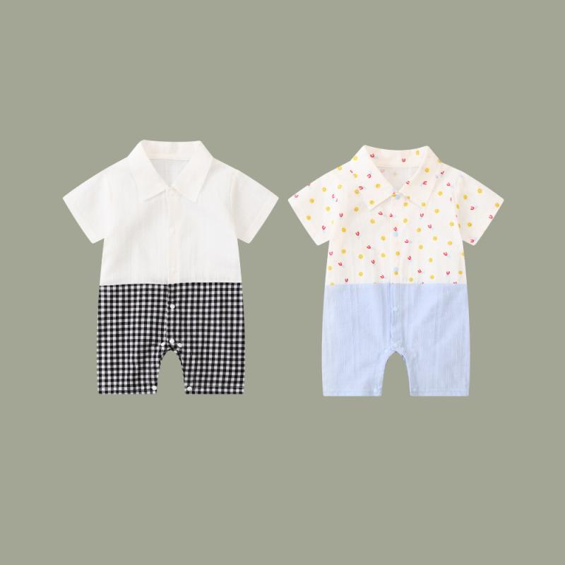 ベビー服 ロンパース 半袖 格子柄 薄手 コットン カジュアル 赤ちゃん 新生児 春夏