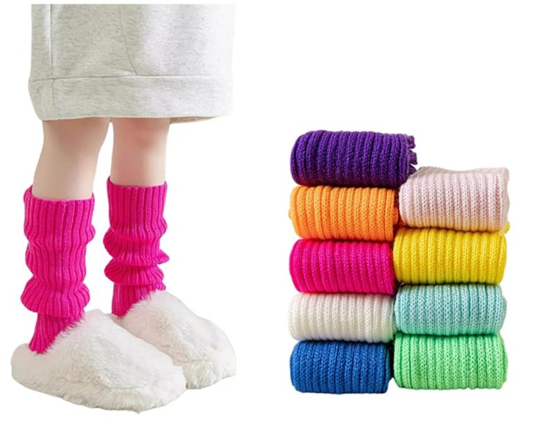 [Lettyhe] 子供 ガールズ 女の子 カラフル レッグウォーマー ニット ネオンカラー ルーズソックス 蛍光 派手 ダンス 衣装 暖かい フリ..